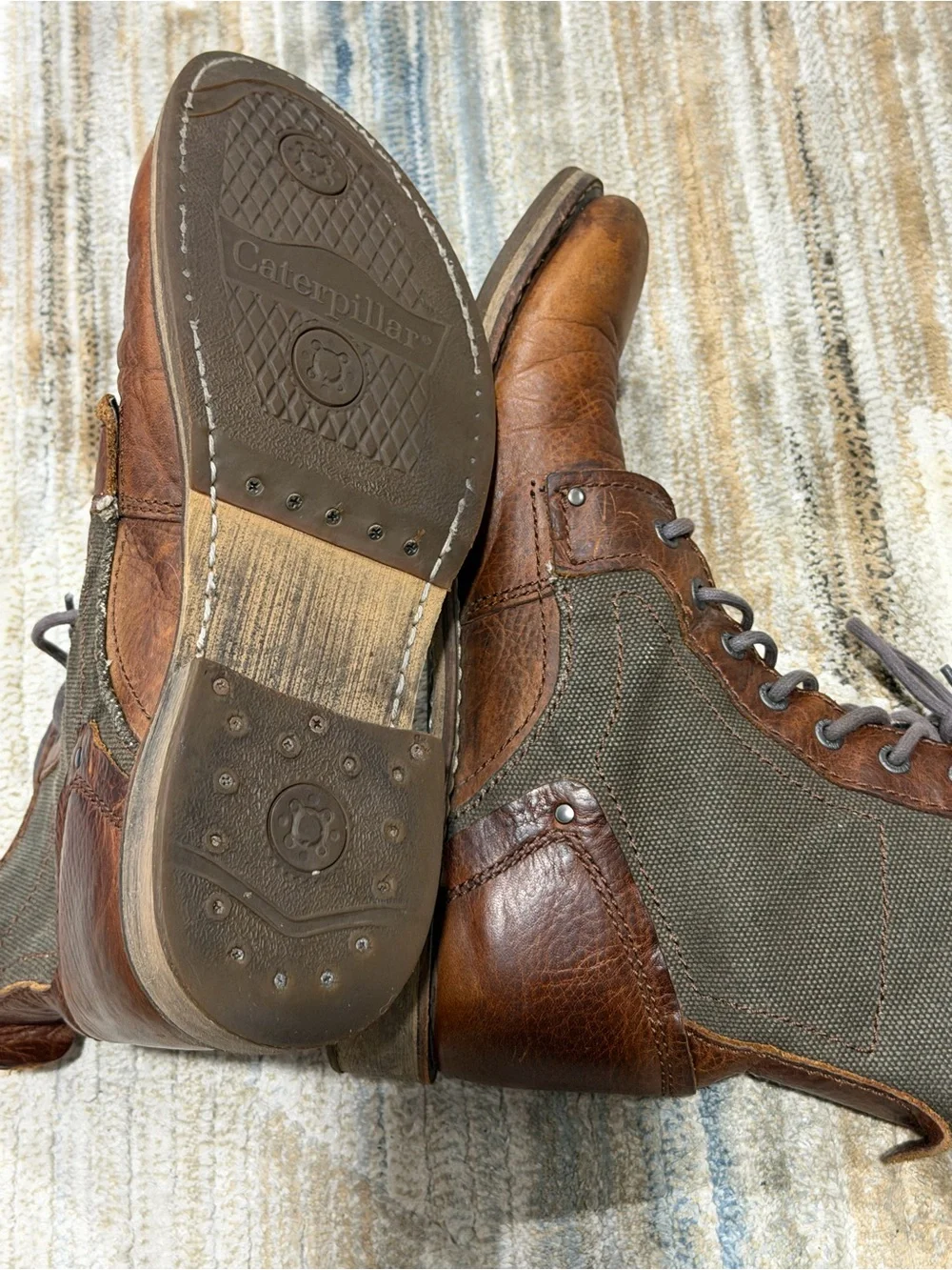 Caterpillar Men's Brown Leather and Olive Canvas Chukka Boots